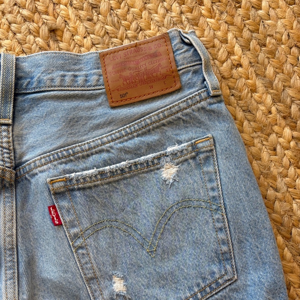 Levi's Light Blue Ripped Jean Shorts - Picture 2 of 9